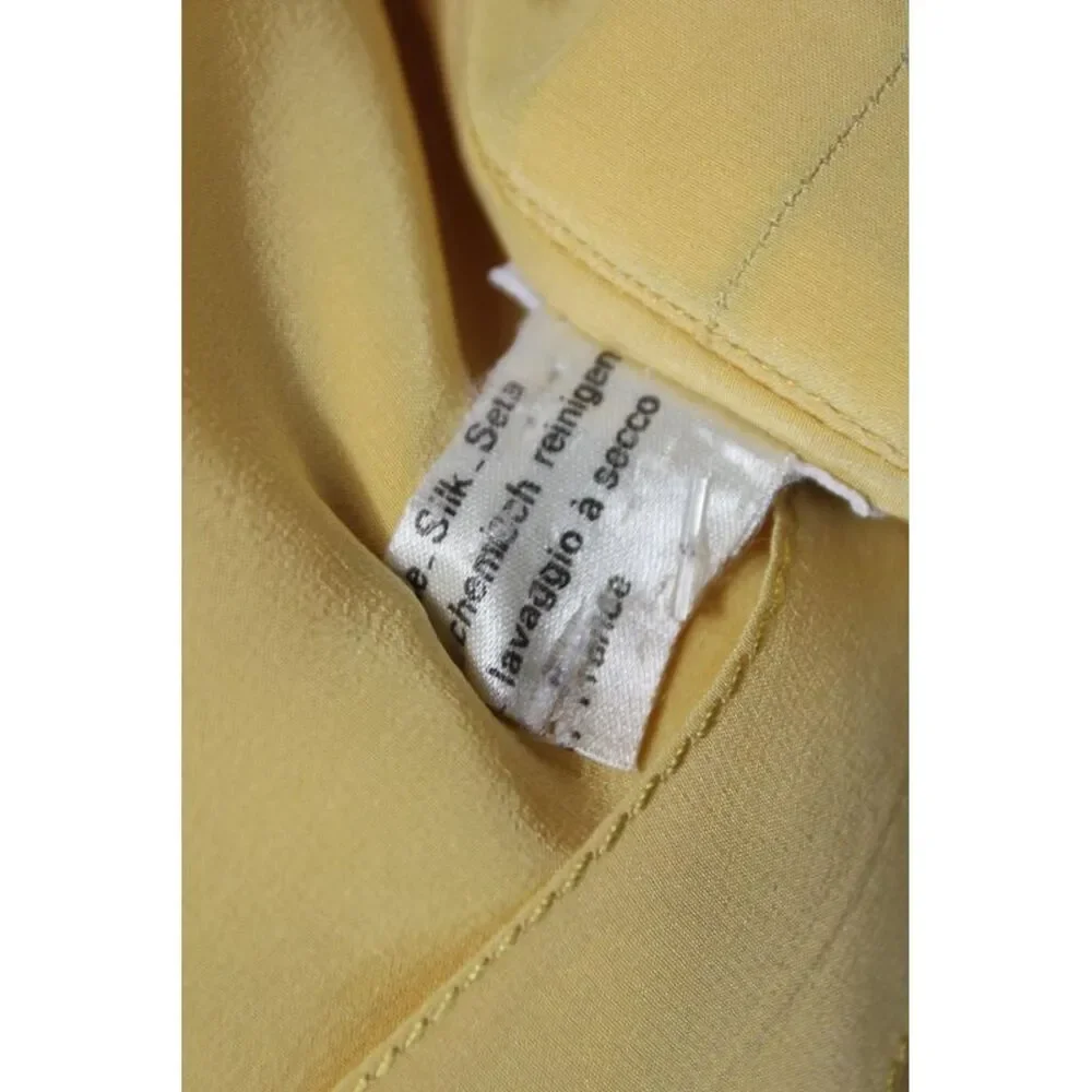 Chanel Women Yellow Silk Collared Long Sleeve Basic Blouse Size 38